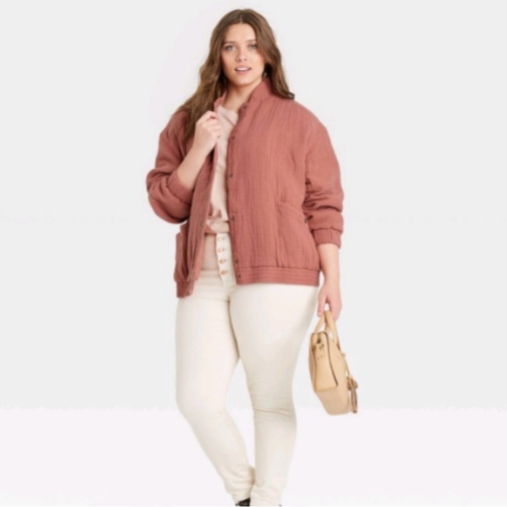 Universal Thread Quilted Button Up Bomber Jacket … - image 2